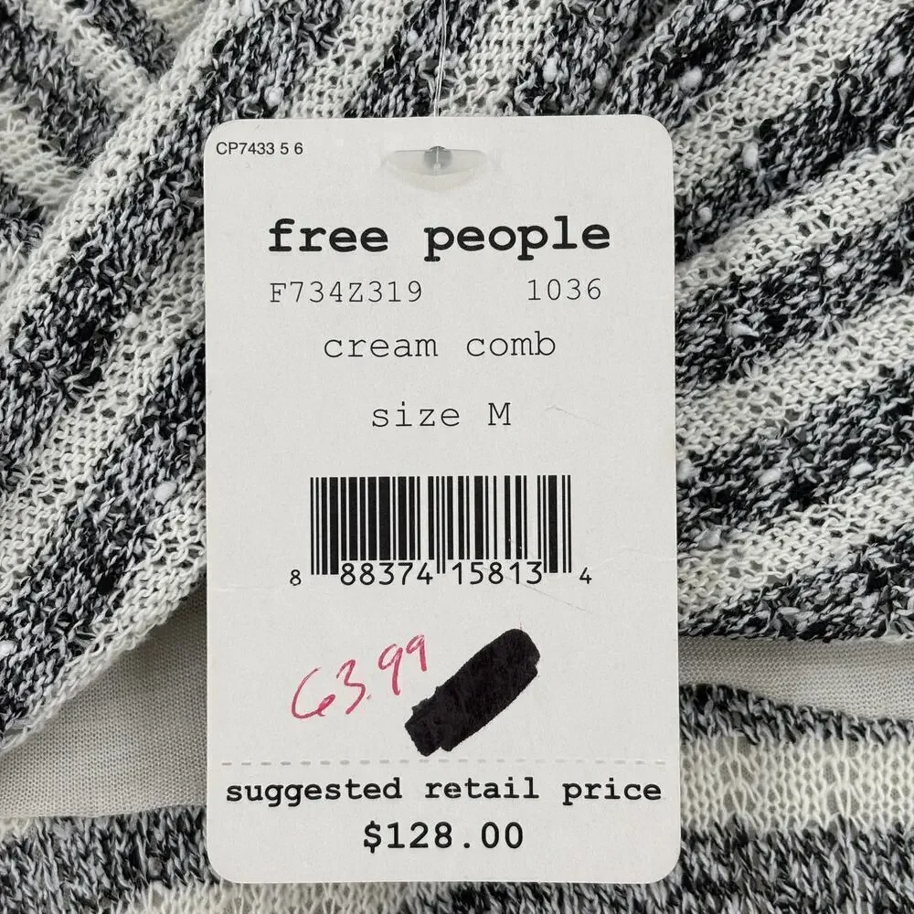 Free People Maverick Surplice Mini Dress Size‎ M Black Cream Striped Low V Neck